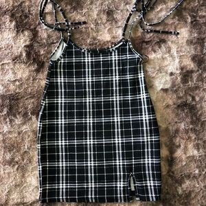 SHEIN Plaid Knot Shoulder Overall Dress